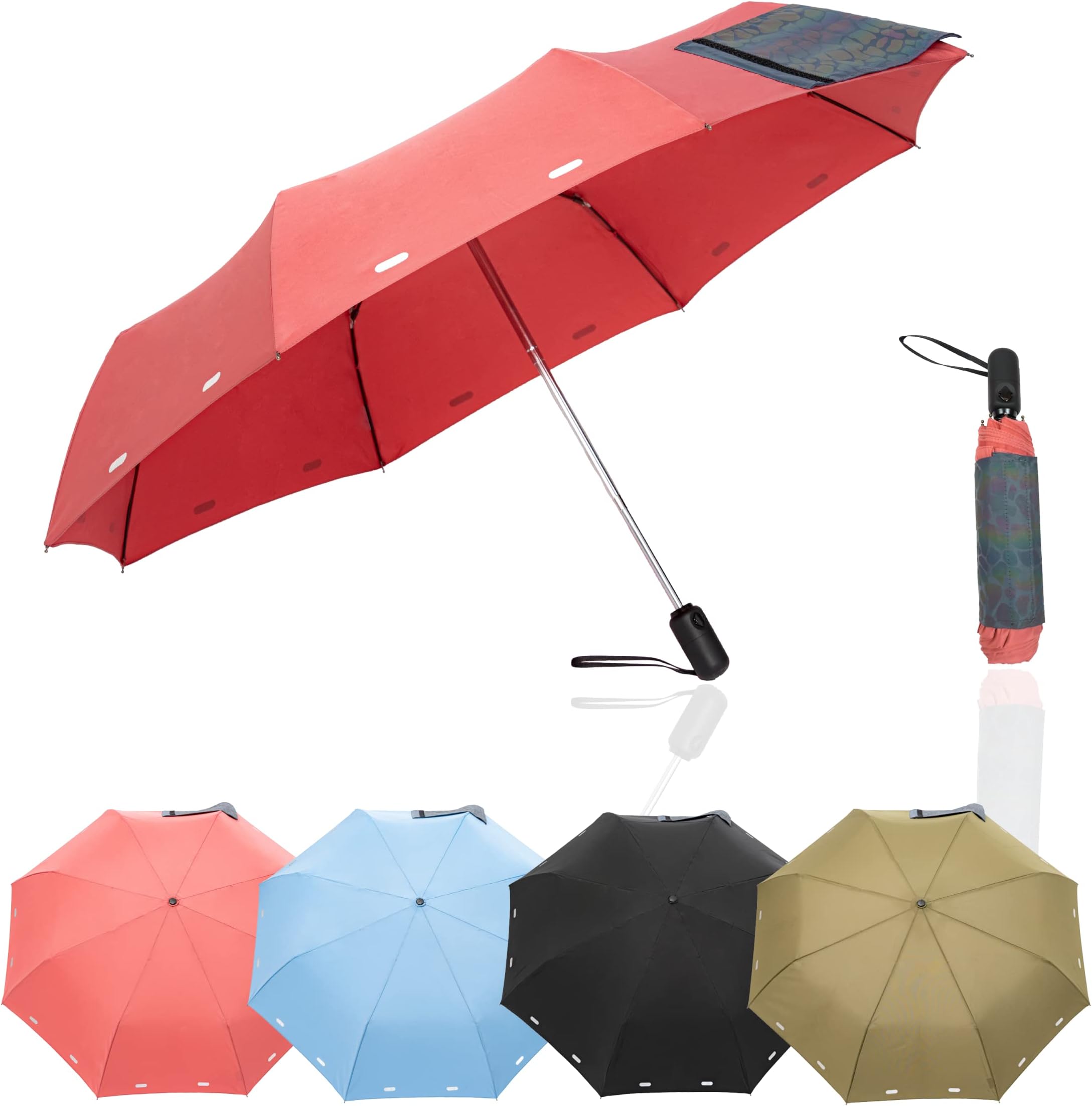 A.Brolly Umbrella - This Light Weight Travel Umbrella has a Strong Steel Shaft and 8 Ribs of Aluminum + Fiberglass construction for Added Flexibility Under the Wind - And it Looks Great!