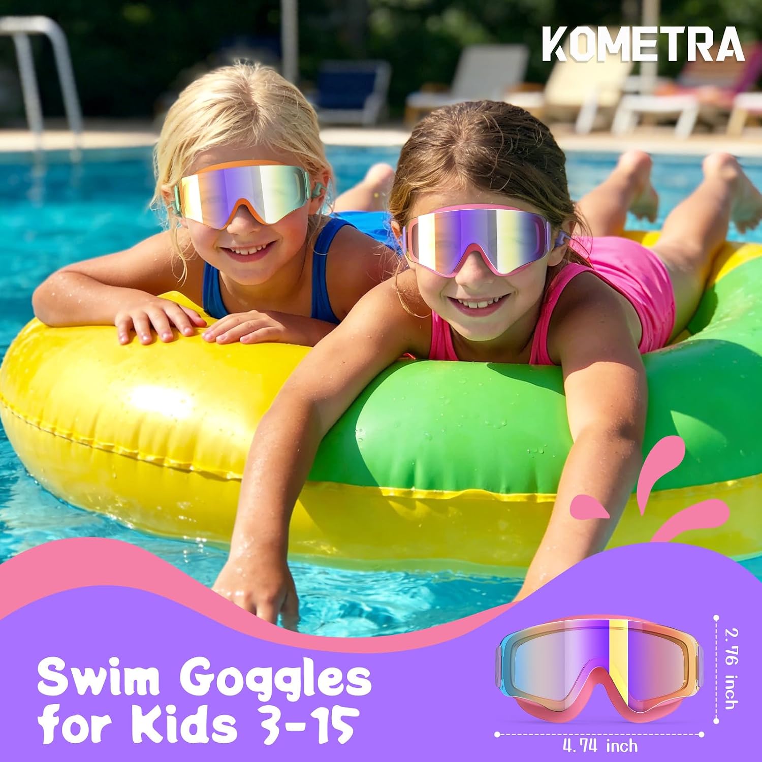 2 Pack Kids Swim Goggles for 3-15, Anti Fog UV Protection Pool Water Swimming Goggles for Boys Girls Toddler