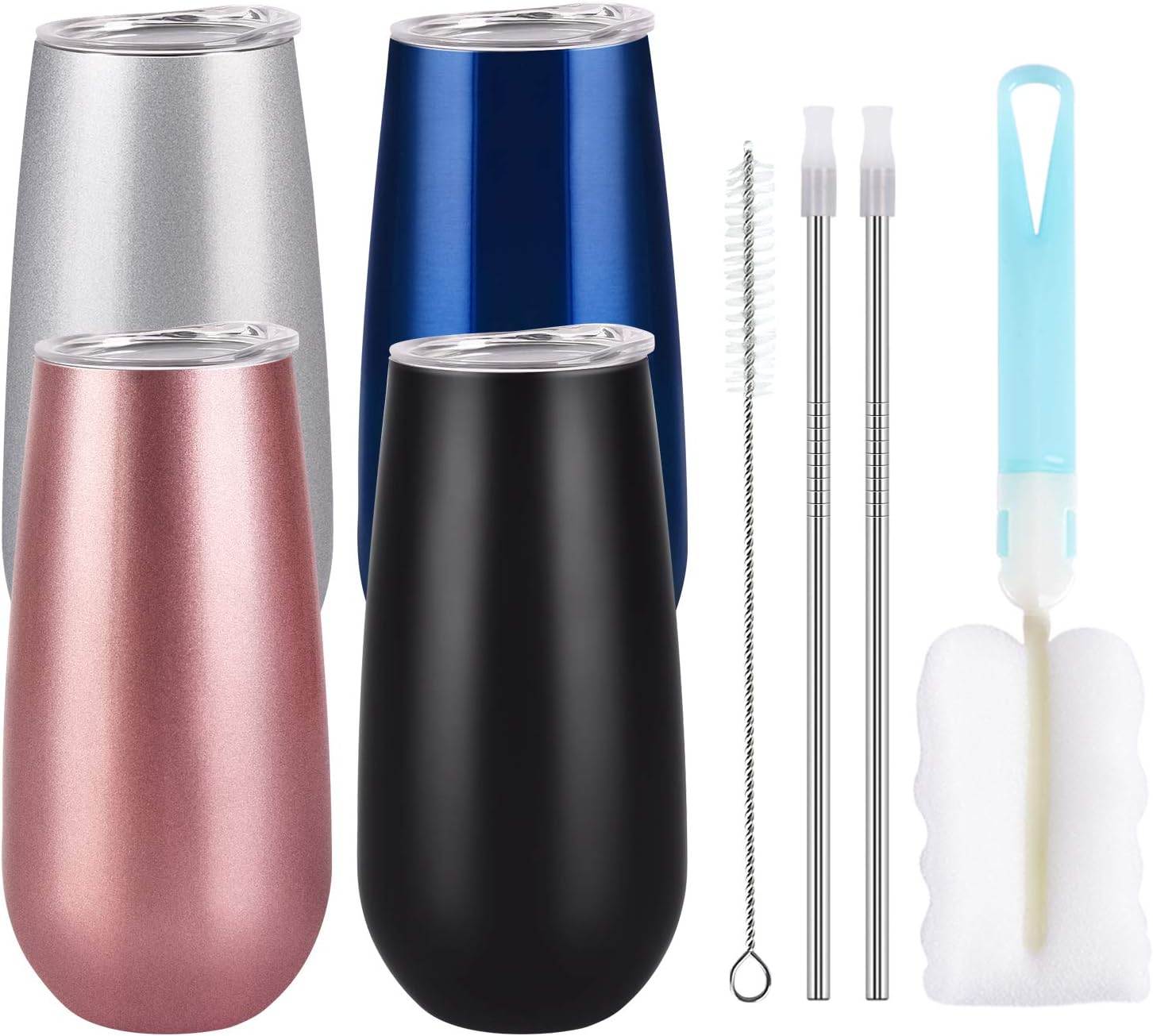 4 Pack Stemless Double Insulated Champagne Flute Tumbler with Lid, 6 Oz Unbreakable Reusable Cocktail Champagne Toasting Glasses, Great Gift for Friends Family Christmas Birthday, Mulity Color - Image 7