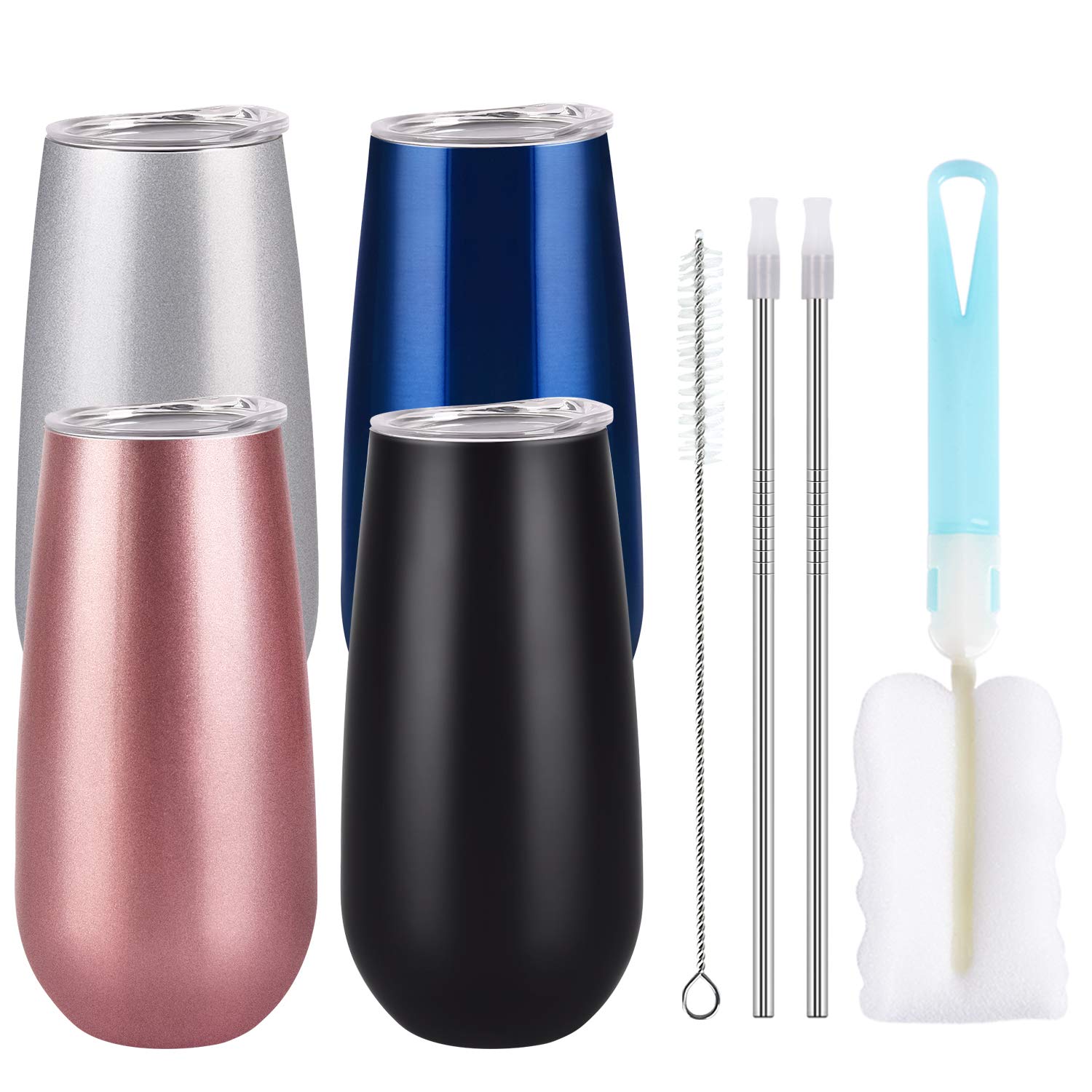 Gobelet à champagne à double isolation sans pied avec couvercle, incassable et réutilisable, 6 oz set of 4 Multicolore.