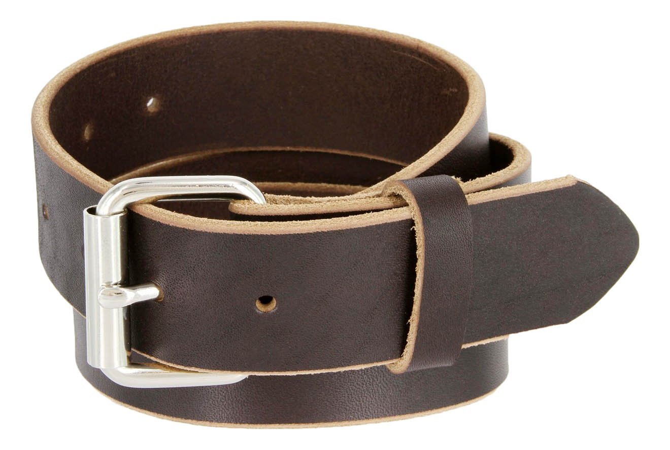 Mens Brown full grain one piece heavy duty genuine leather work belt Made In USA (Brown,34)