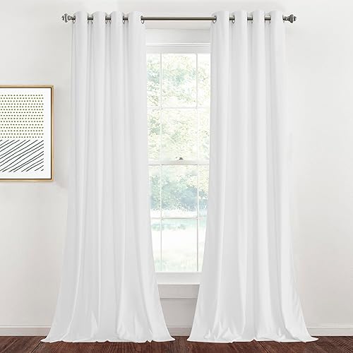 StangH Cortinas de terciopelo blanco blanqueado de 90 pulgadas de largo, atenuación de luz, protección de privacidad, tratamiento de ventana, con