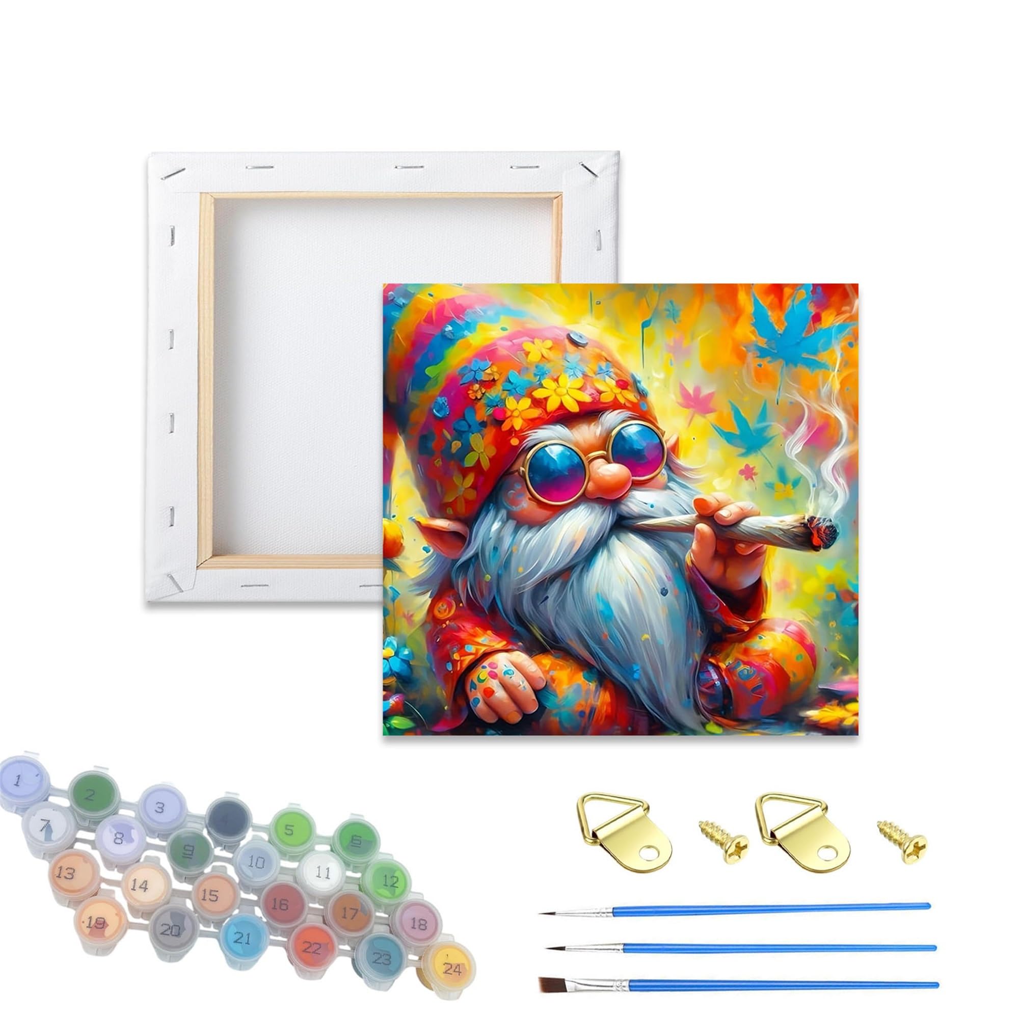 Wujiej Colorful Gnome Paint By Numbers Kit For Adults,Diy Easy Painting Kits On Canvas With Wooden Framed, Small Color By Numbers Acrylic,Adult Paint By Number For Gifts,Home Wall Decor (Colorful Gnome)