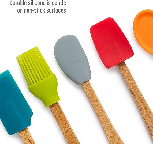 Miniatura 4 de Goodful Juego de utensilios de cocina de silicona y madera de haya, ideal para cocinar, hornear o alcanzar frascos pequeños, fácil de limpiar,