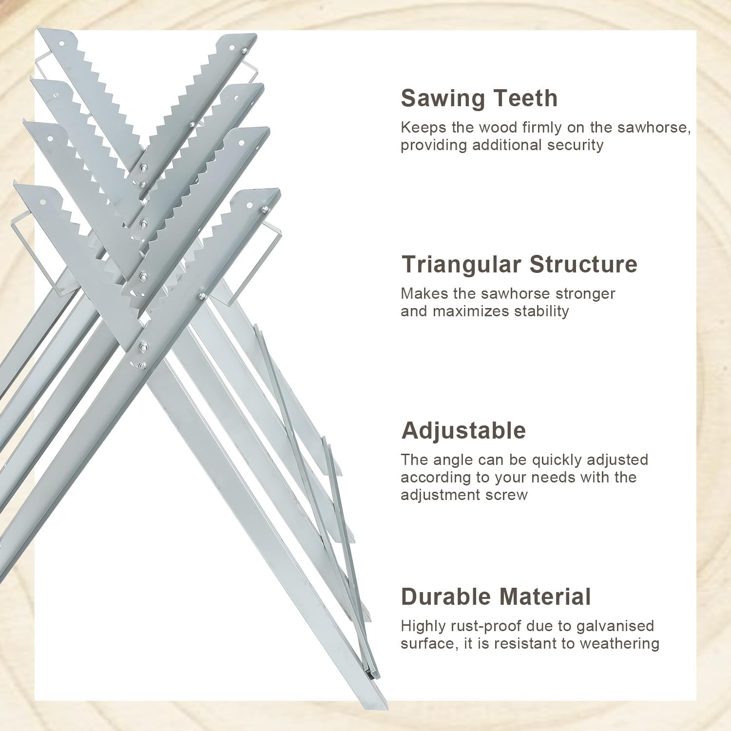 Daromigo Mantigositeen - Caballete plegable de madera galvanizado, con 4 soportes y dientes, para leña y motosierras, capacidad de carga de hasta 150 kg