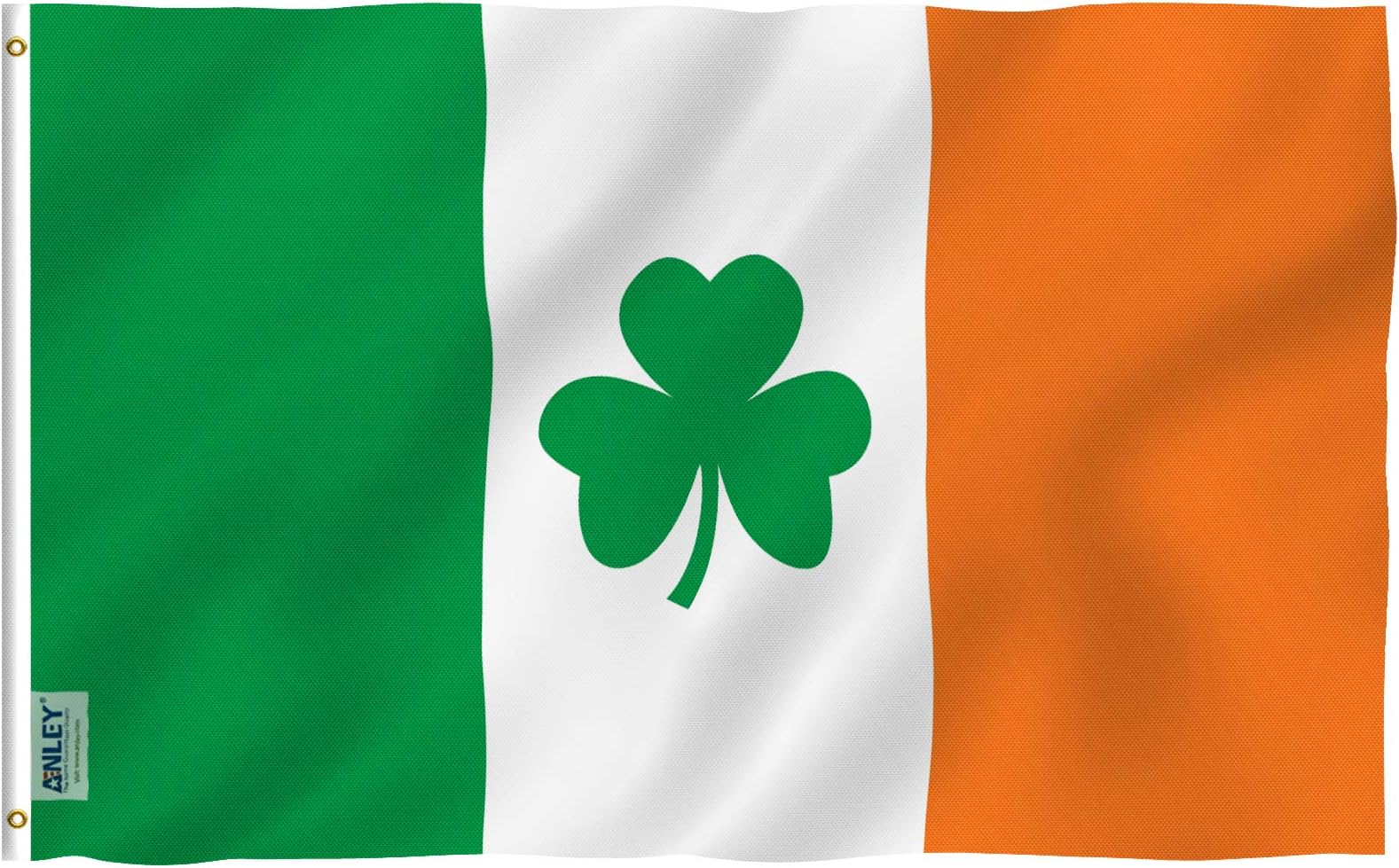 Fly Breeze 3x5 Foot (90 X 150cm) Ireland Shamrock Flag - Vivid Color and UV Fade Resistant - Canvas Header and Double Stitched - Saint Patrick's Day Clover Flags Polyester with Brass Grommets