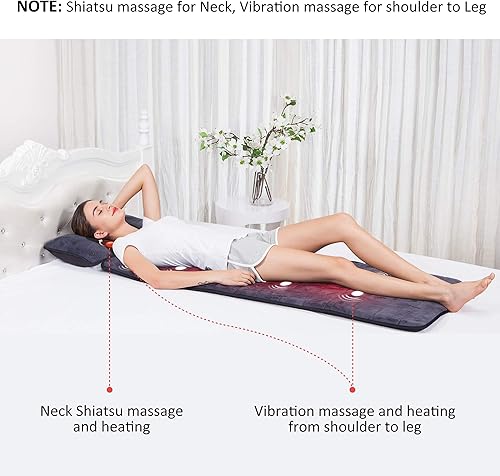 Miniatura 2 de COMFIER Alfombrilla de masaje de cuerpo completo con almohada de masaje de cuello Shiatsu movible, masajeador de pies Shiatsu con calor, vibración,