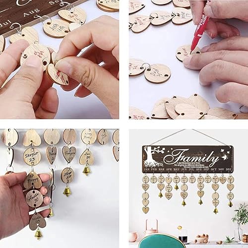 Miniatura 5 de Calendario de cumpleaños familiar, calendario de cumpleaños para colgar en la pared (16 x 5 pulgadas), calendario de madera DIY recordatorio de