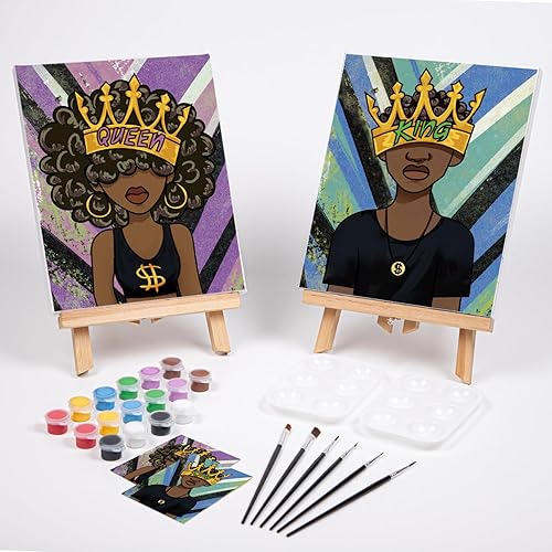 Vista 30 de VOCHIC Paquete de 2 kits de pintura y sorbo de lienzo predibujado para pintar para adultos, lienzos estirados, pintura, juego de arte para parejas