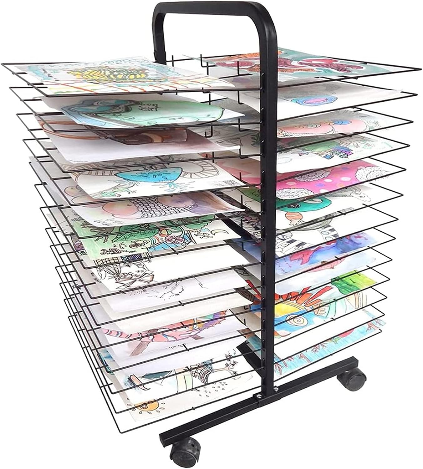 Mobile Art Drying Rack with Wire Shelves - Ideal for Art Studios, Classrooms & Educational Use, Durable Drying Easel & Print Rack, Black Powder Coated Finish