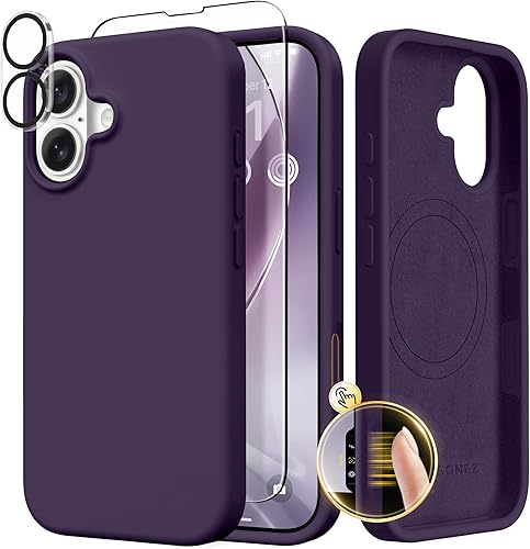 Miniatura 116 de GONEZ Funda de silicona para iPhone 14 Pro Max, compatible con MagSafe, con protector de pantalla + protector de lente de cámara, silicona líquida a