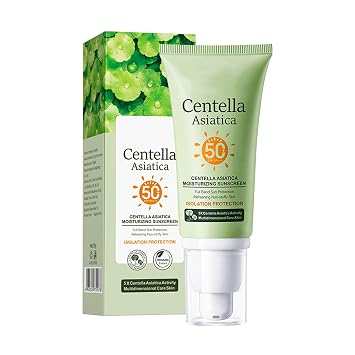 Centella Asiatica Moisturizing Sunscreen, SPF50+ PA+++ Full Body Sun Cream, Hydrating Moisturizing All-weather Sun Protection & UV Protection, Centella Moisturizer, Refreshing Texture, 1.76Oz