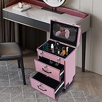 Vista 7 de TFCFL Estuche de tren de maquillaje con ruedas, organizador de cosméticos, estuche de viaje para cosméticos, estuche de tren de cosméticos