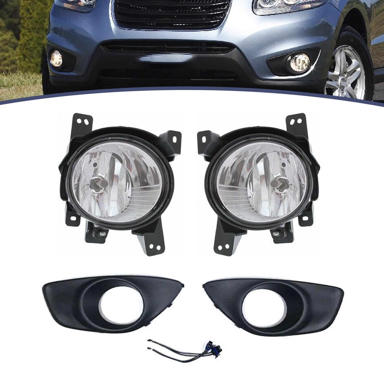 JESYMBX For Hyundai Santa Fe 2010-2012 Fog Lights Front Lower Lamps Protective Covers Belt Conector Left&Right