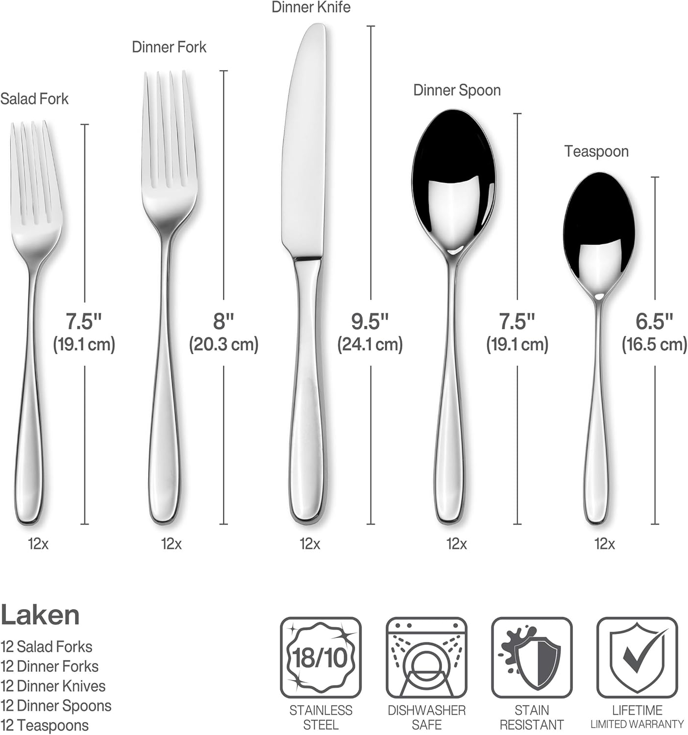 Mikasa Laken Stainless Steel Flatware Set, 65-Piece, Service for 12