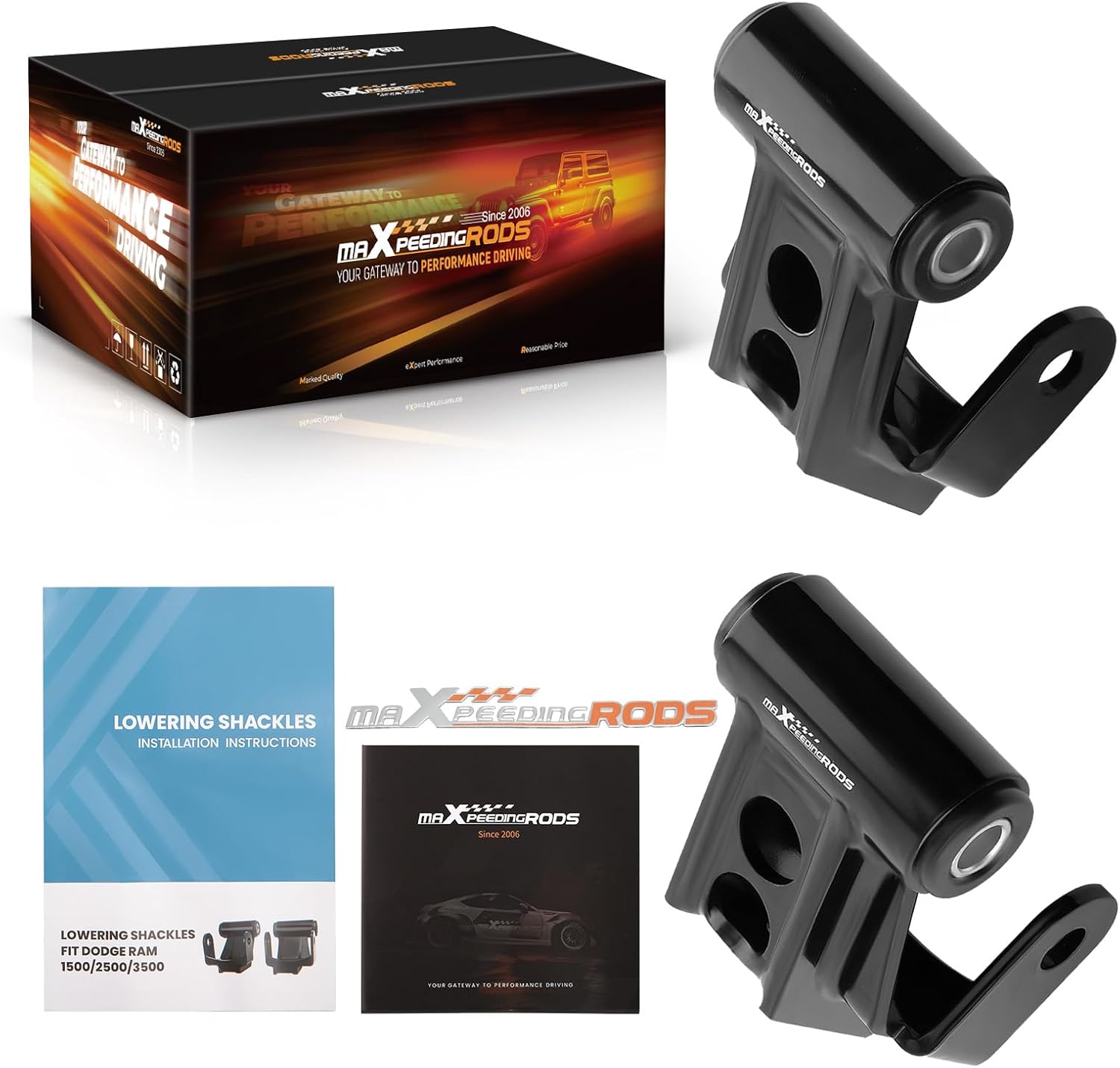 maXpeedingrods 2" Rear Lowering Shackles for Dodge Ram 1500 2500 3500 SLT ST Mega Cab 2003-2013, Drop Kit for Crew Cab Pickup Trucks