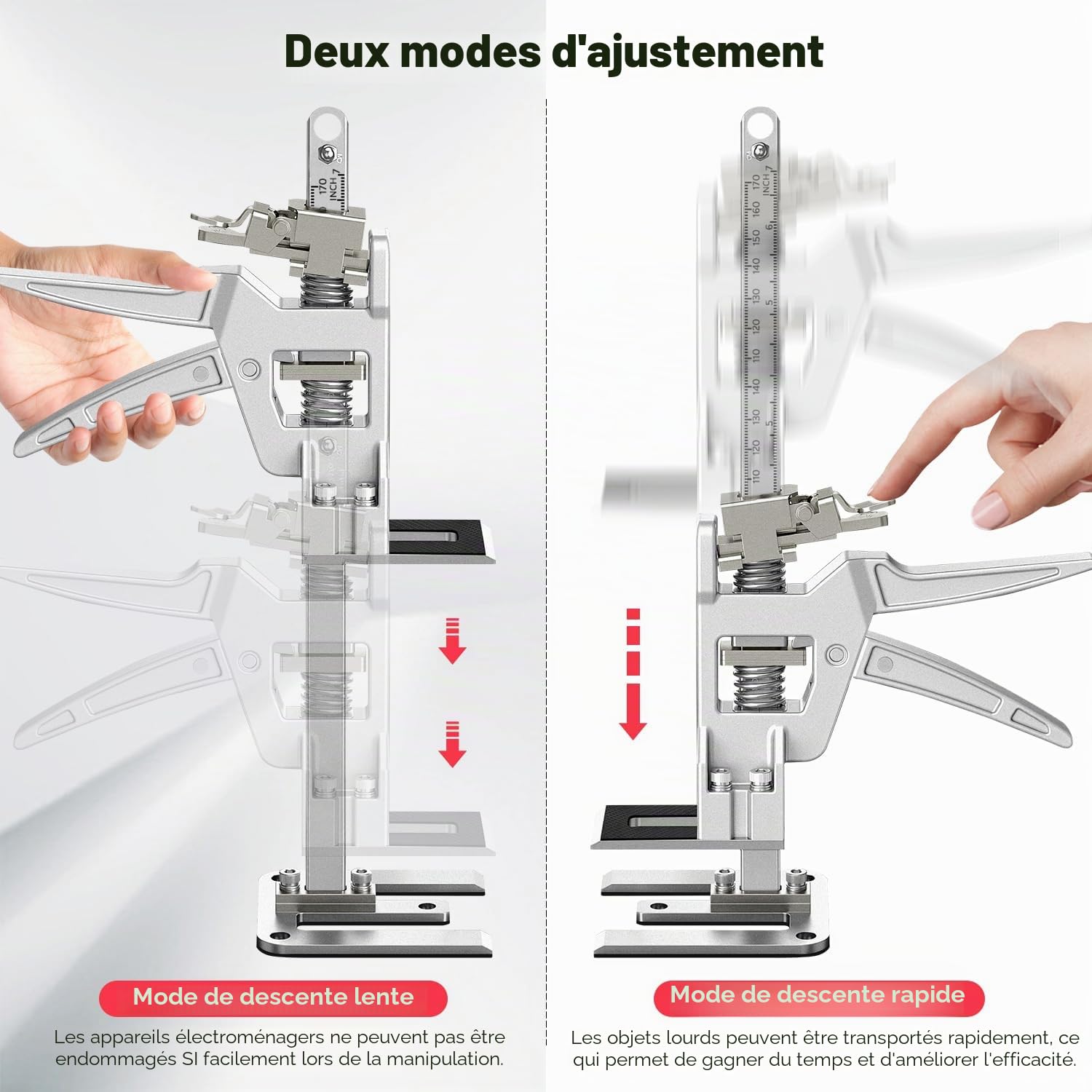 Raynesys 2 Pièces Crics de Levage à Bras, 12 Pouces Outil de Levage Manuel en Métal avec Contrôle Précis d'Abaissement Lent/Rapide, Localisateur de Carrelage avec Capacité de 440 LBS, Argent