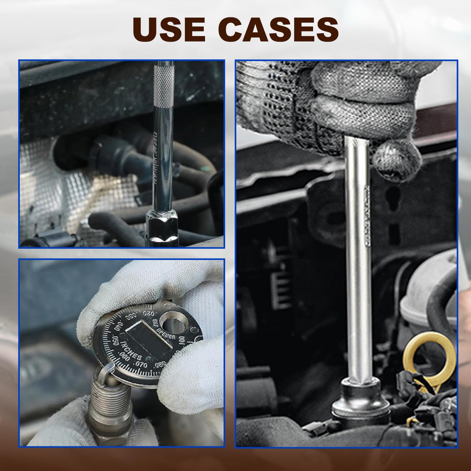Kit de Herramientas para Bujías y Calentadores Diésel, Llaves de Vaso Magnéticas 14mm-13/16, Extractores de Calentadores 8-12mm, con Mango en T, Junta Universal y Calibrador