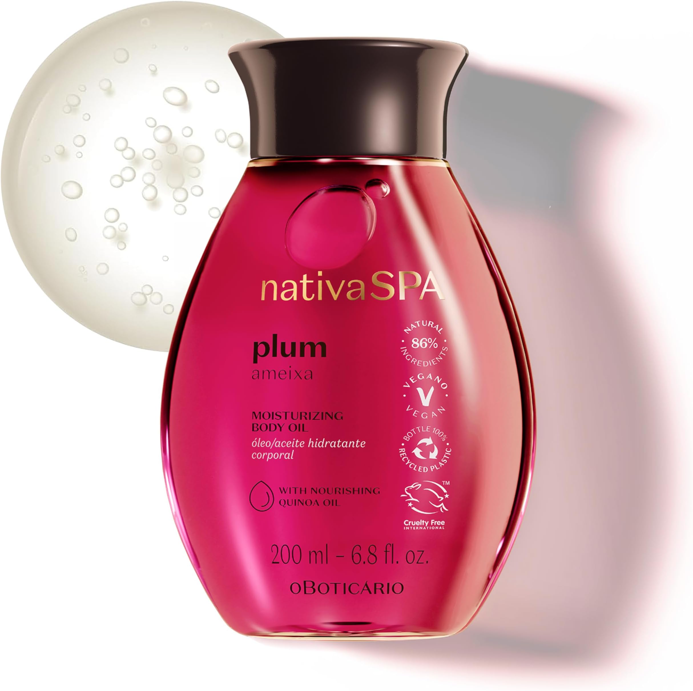 Nativa SPA by O Boticario Plum Body Oil, Enriched with Purified Quinoa Drops to Boost Hydration, 6.8 Ounce