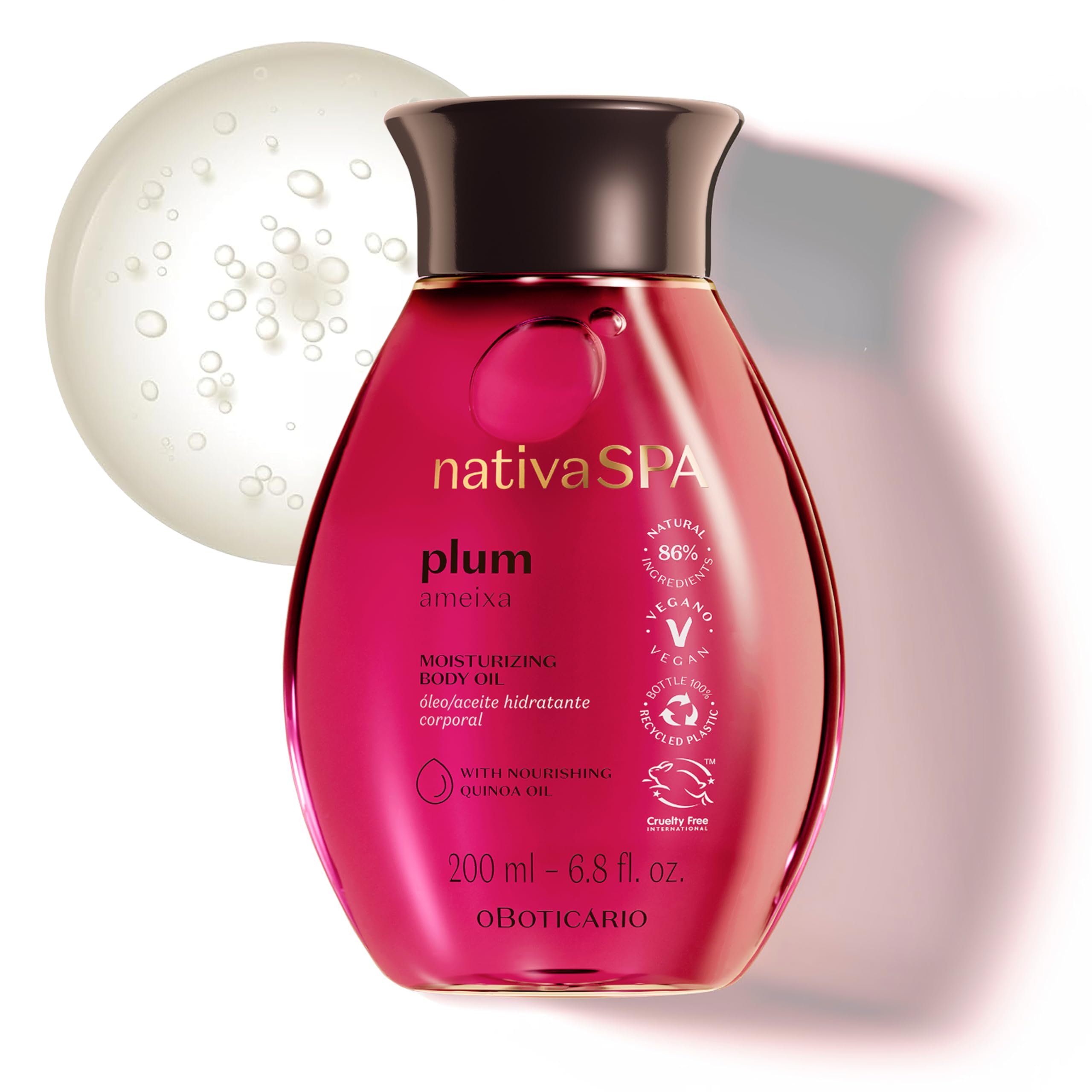 Nativa SPA by O Boticario Plum Body Oil, Enriched with Purified Quinoa Drops to Boost Hydration, 6.8 Ounce