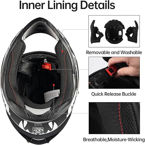 Miniatura 5 de Casco de motocicleta de cara completa, certificado DOT, ligero, doble visera, ventilado, para adultos, hombres y mujeres