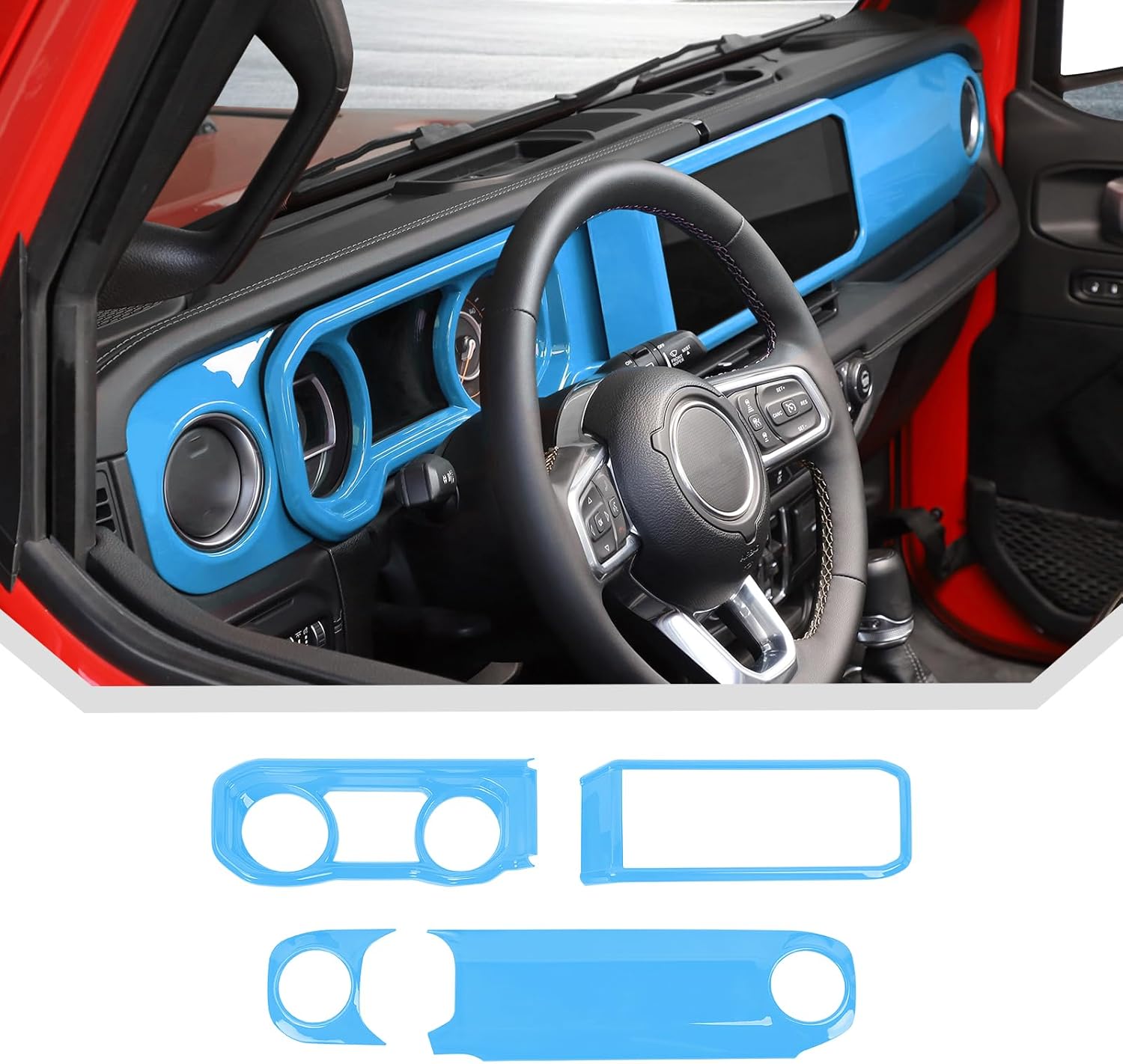 JeCar Pink Interior Dash Panel Trim Kit Overlay for 2024+ Jeep Wrangler JL Gladiator JT Interior Accessories (4pcs)