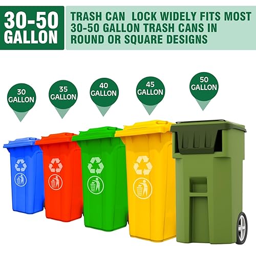 Miniatura 7 de Windyun Paquete de 6 cubos de basura con bloqueo de tapa para latas de basura de 30 a 50 galones para exteriores, cuerda elástica, resistente, tapa