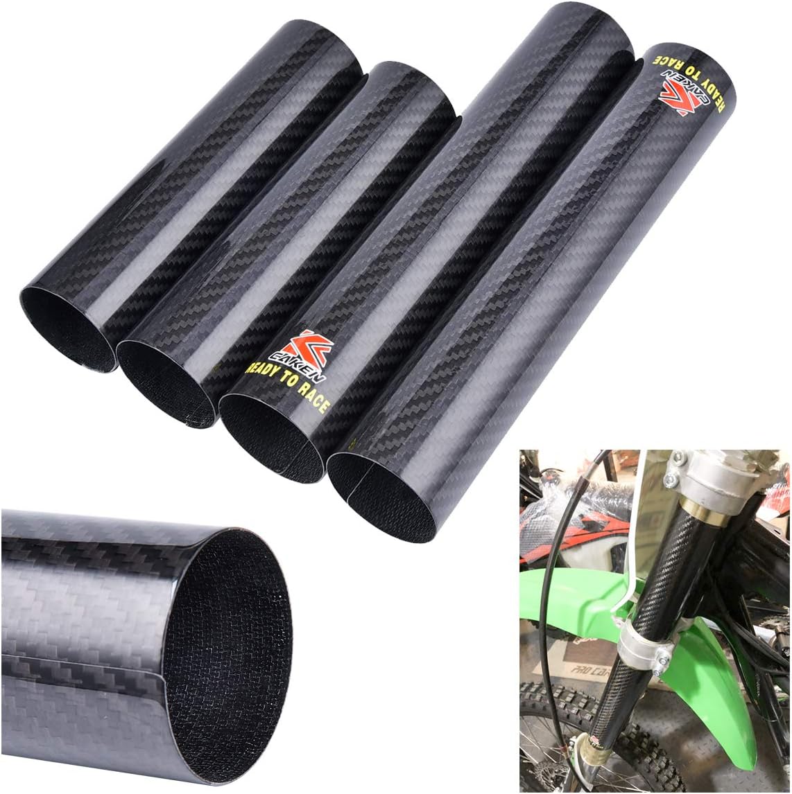 PRO CAKEN Carbon Fiber Front Fork Tube Set Slider Cover Wrap Guard Replacement for Dirt Pit Bike Motocross CRF250R CRF450R CRF250X 450X YZ125 250 250F 450F YZ250X YZ250FX WR250F 450F KX450F KLX450R