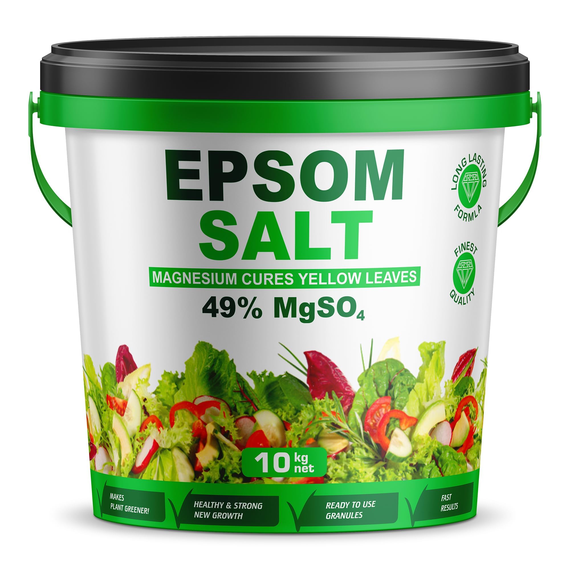 Epsom Salt Bucket for Plants, 49% MgSO4, Magnesium Cure for Yellow Leaves, Ready-to-Use Granules Garden Plant Growth, Lawn Care Magnesium Sulphate Fertiliser by Pure Source Nutrition (10KG)