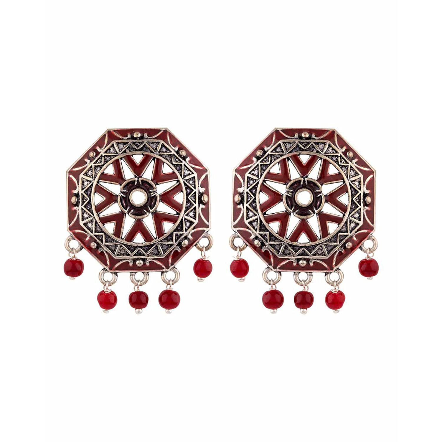 Voylla Oxidised Silver Plating Brass Rangabati Maroon Beads Disc Earrings for Women (B07K28PNZJ) Amazon Price History, Amazon Price Tracker