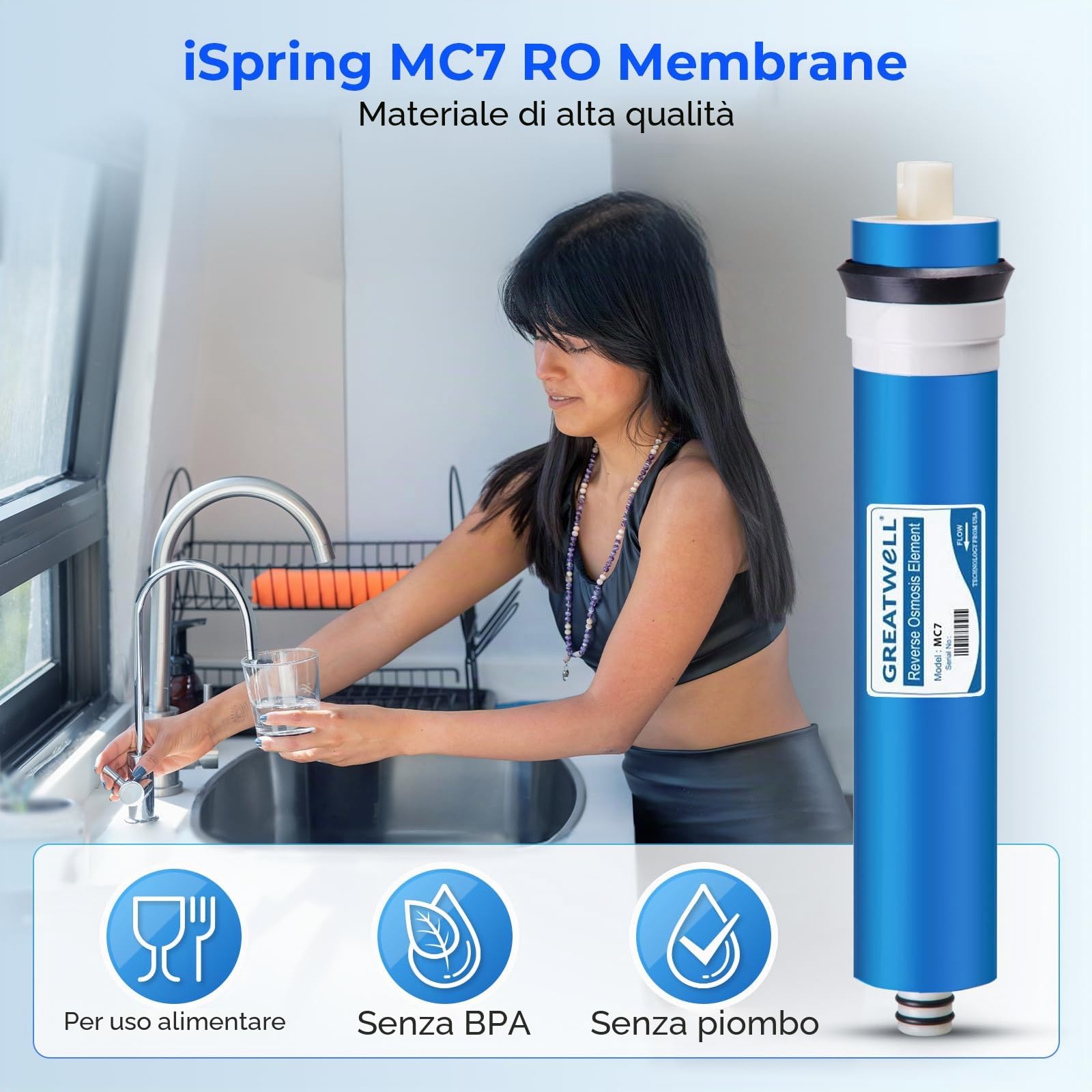 iSpring F28K75 Set di alimentazione di ricambio per sistemi di filtrazione dell'acqua RO a osmosi inversa a 6 stadi con filtro minerale alcalino, 28 pezzi, bianco