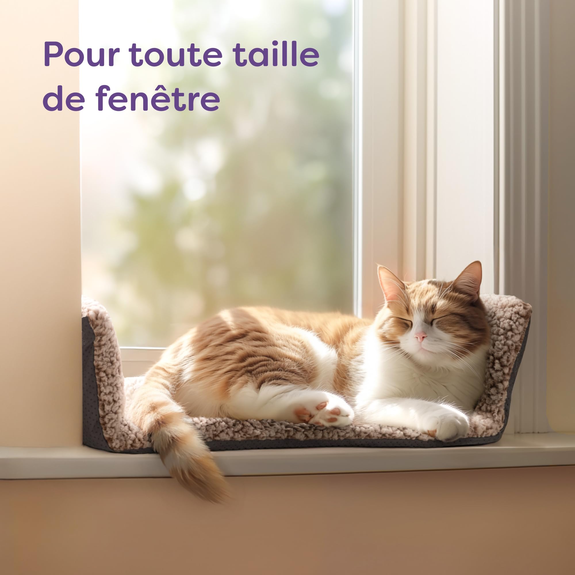 Knupis Coussin de Fenetre pour Chat - Tapis de Lit pour Chats Auto-Chauffante sans Électricité 90x28cm - Douce & Réduction du Brui - Housse Lavable - avec Dessous Non-Glissant (Marron)
