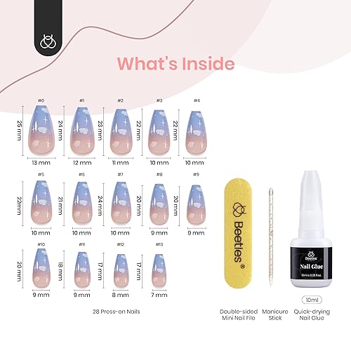 Miniatura 4 de Bettles - Uñas postizas a presión de gel suave de ataúd medianas con pegamento de uñas en 28 piezas, 14 tamaños, se ajustan perfectamente y