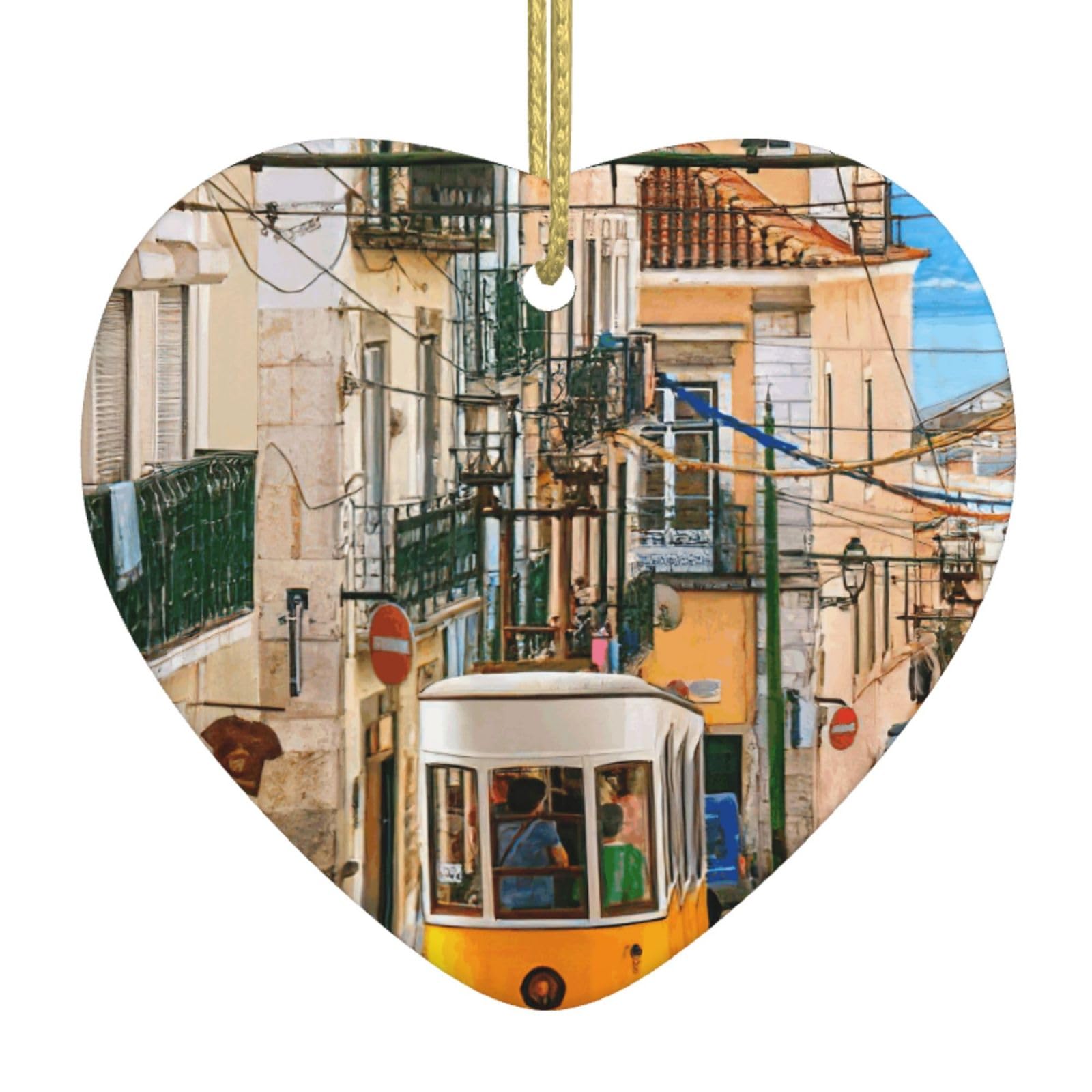 Cchgnm White Lisbon Tram Print Christmas Tree And Holiday Decorations,Club Decorations