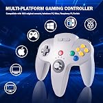 Sans fil N64 Contrôleur pour les jeux de commutation en ligne, 2.4GHZ sans fil N64 Remote Joystick Controller Gamepad Compatible avec N64 Console, Raspberry Pi, PC Windows 7,8,10,11 gris