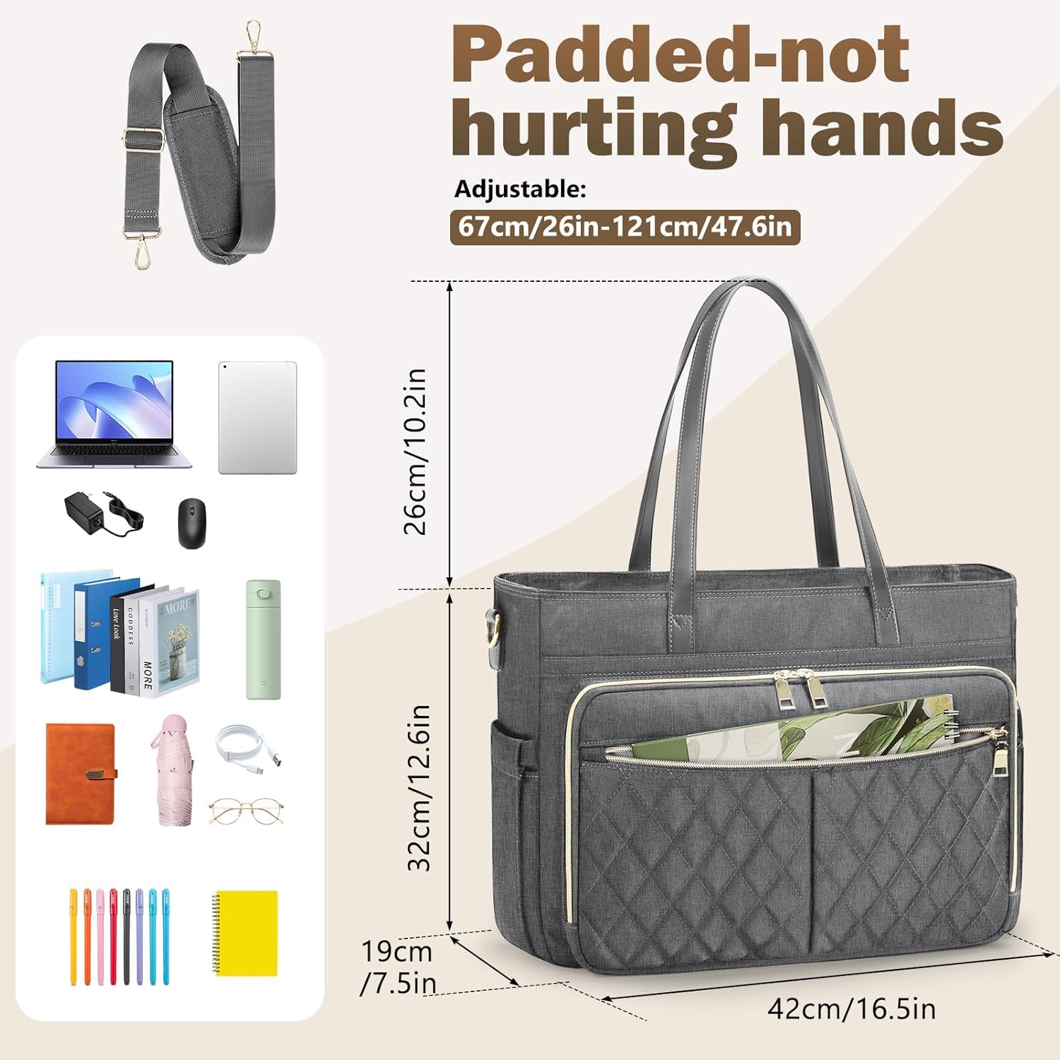 RAINSMORE Teacher Tote Bag 15.6 Inch Laptop Bag for Women Work Bag with Large Cup Holder Nurse Bag Computer Tote Handbag