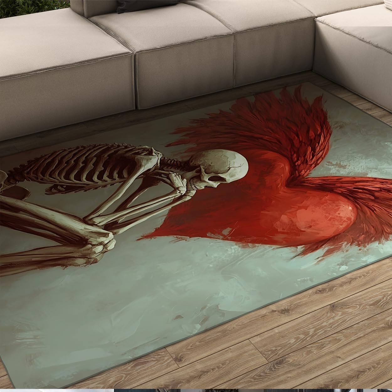 Tapis Squelette Gothique 160x230cm anti-tache et lavable pour sublimer le sol de la chambre