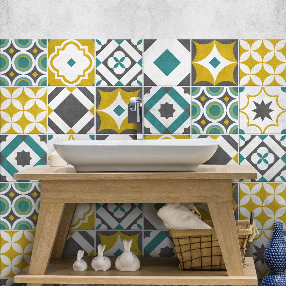 RE-COVERTILES Adesivi Per Piastrelle 54 Pezzi 10x10 Cm - PVC Impermeabile, Effetto Cementine, Made In Italy