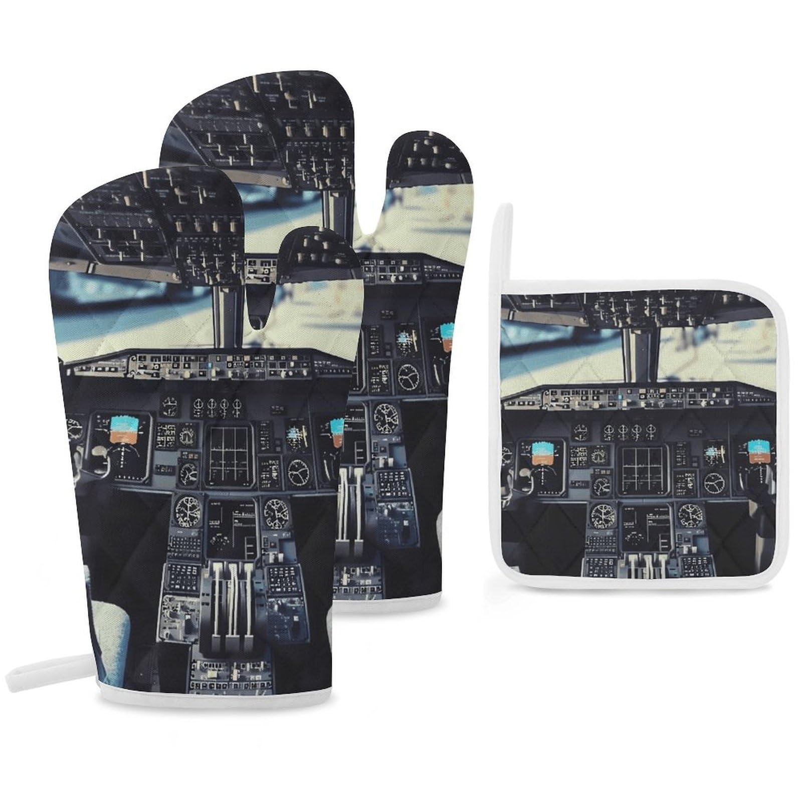 Gants de cuisine et maniques essentiels pour barbecue, four et pâtisserie avec motif cockpit avion