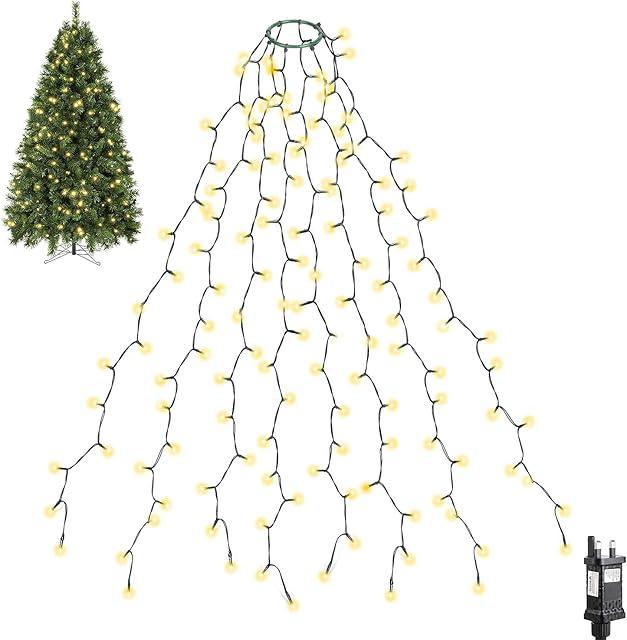 SALCAR Christmas Tree Lights 2m * 8 Lines, 280 LEDs Fairy Lights for 6 - 8ft Christmas Tree, Easy to Install Tree Decoration Light String for Indoor Outdoor, 8 Modes - Warm White