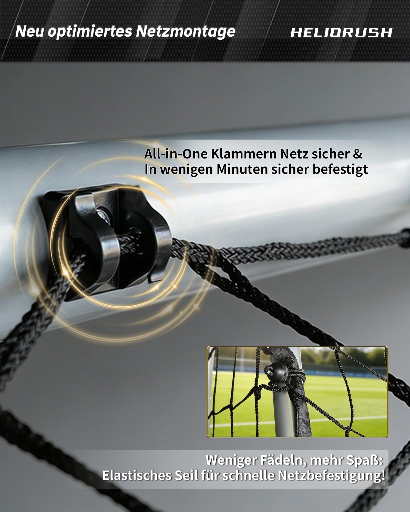 Fussballtor 180/240/300 für Garten & Training - Großes Fußballtor Outdoor, Stabiler Stahlrahmen Verzinkt,Edelstahl 304, Aluminium & Pulverbeschichtet, Reißfestes 1000D Netz, Wetterfest