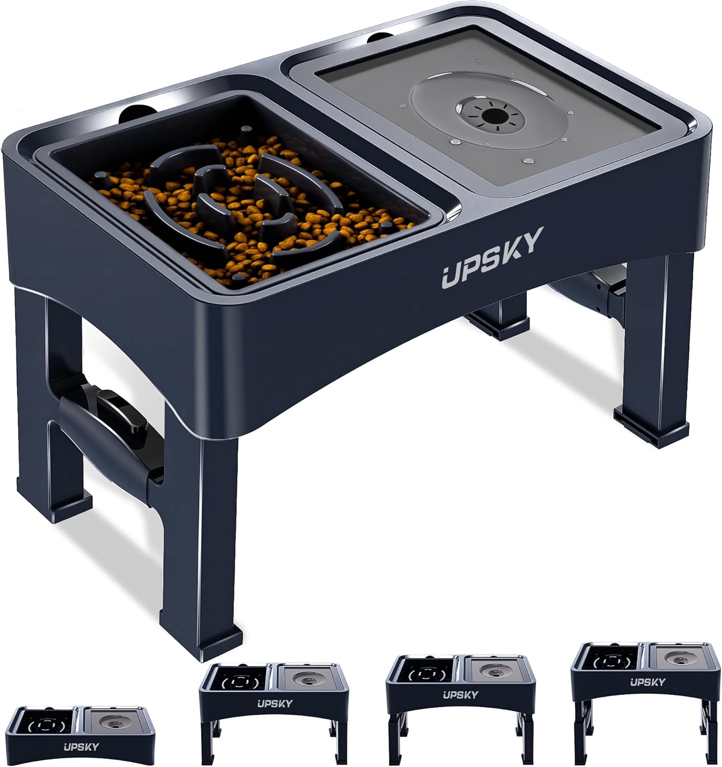 UPSKY Cuencos elevados 2 en 1 para perros, comedero lento, 4 alturas ajustables, soporte elevado para perros, dispensador de tazón de agua para