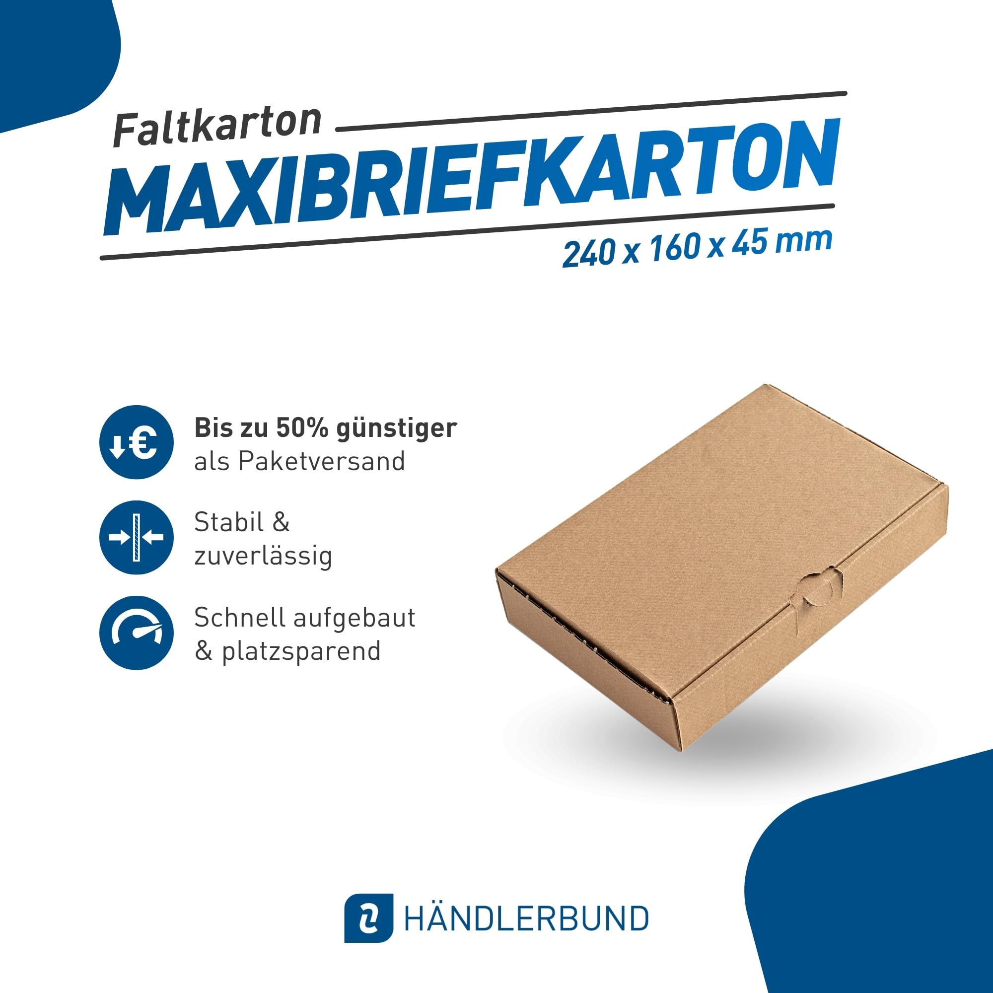 Maxibriefkarton braun 240 x 160 x 45 mm Faltkarton aus Wellpappe Versandkarton für kleine Sendungen bis 2 kg (200)