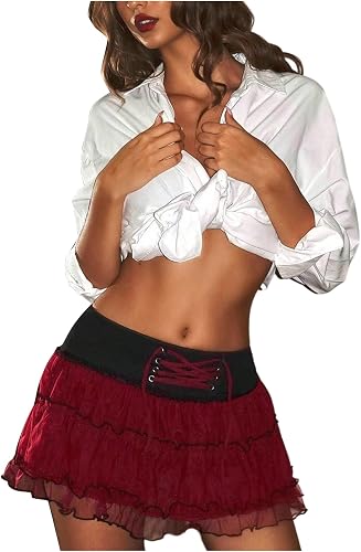 MakeMeChic Women's Party Y2K Ruffle Tiered Mini Skirt Lace Up Low Rise Lettuce T