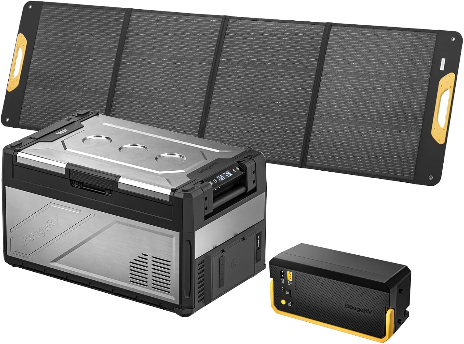 BougeRV Bundle-3 items: Rocky V3.0 41 Quart Portable Fridge Freezer with 240Wh Battery and 200W Solar Panel