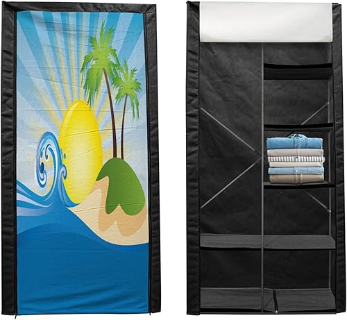 Miniatura 2 de Ambesonne Beach Portable Fabric Wardrobe, Summer Beach Illustration with Sun Rays Tropical Island Abstract Arrangement, Clothing Organizer and
