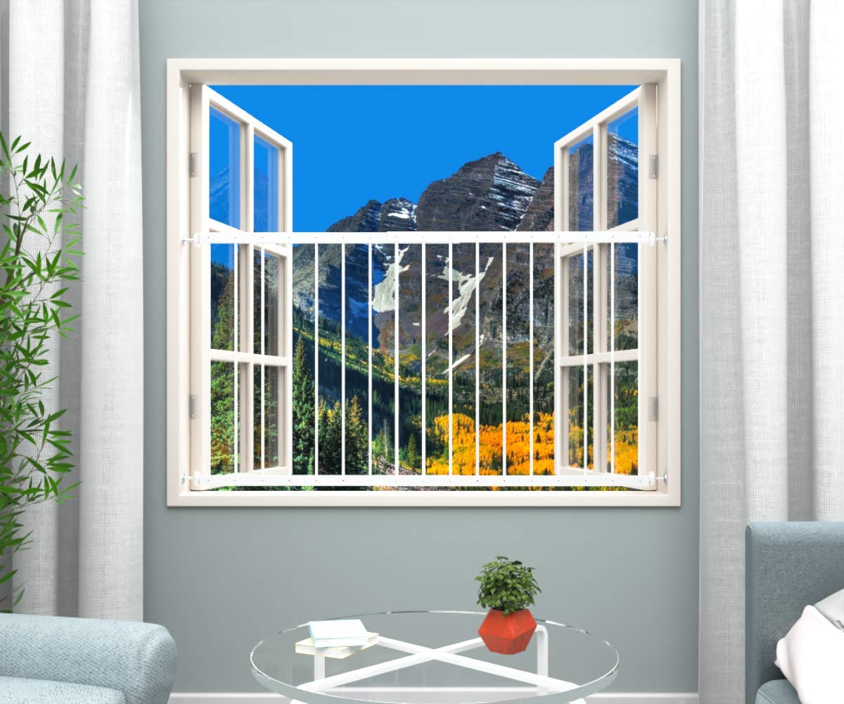 WAOWAO Window Safety Guards for Children Kids Child Toddler Pets Proof Extra Wide White Tension Security Window Guard Gate for Home Fit 31.50"-86.62" Sliding Windows  (2 Piece(36.22"-61.41"))