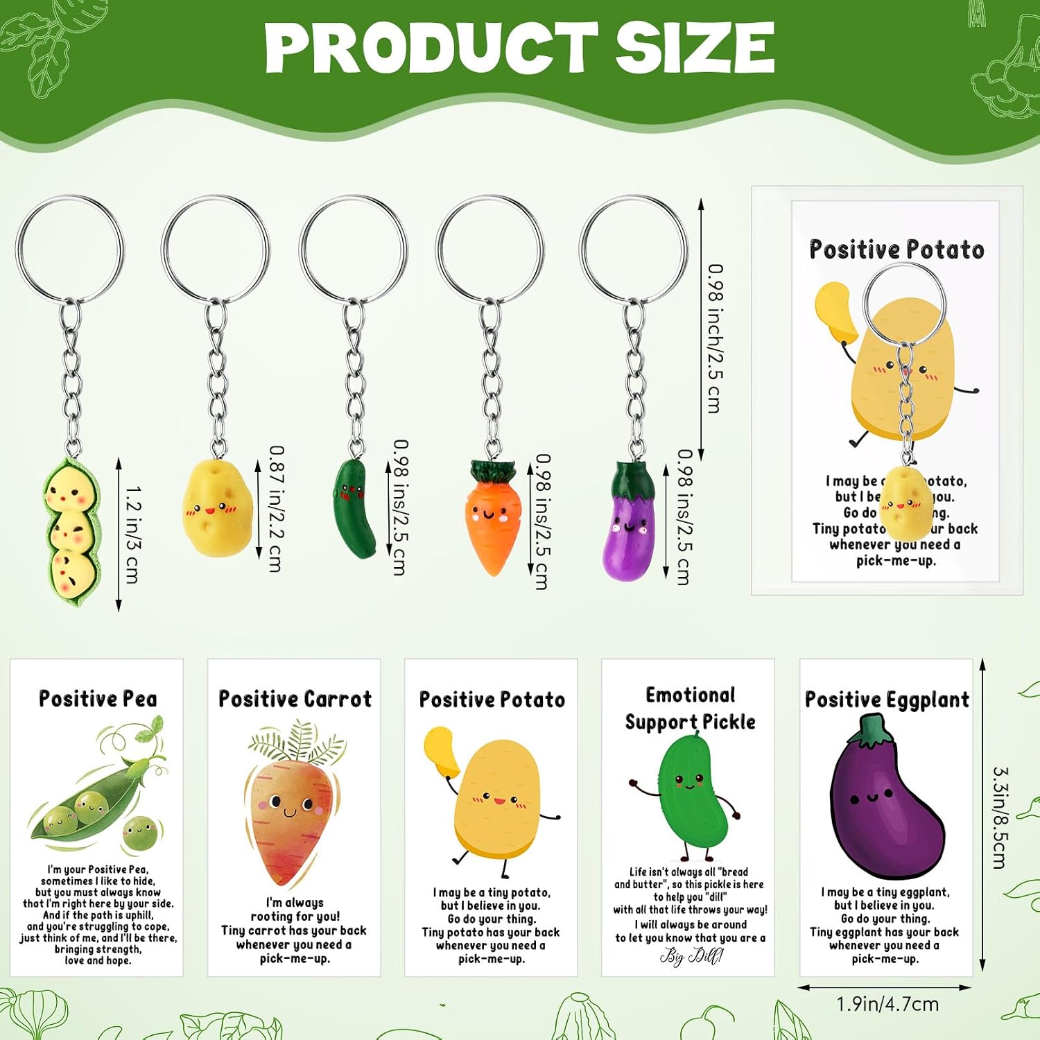 Ecation End of Year Positive Gifts Emotional Encouraging Support Pickle Keychain Vegetable Keyring Affirmation Card