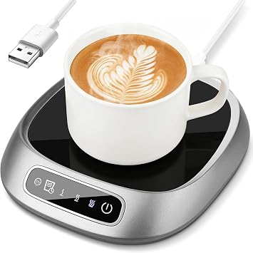 Coffee Mug Warmer, USB Cup Warmer for Desk with 3-Temp Touch Control, 10W Fast Heating Pad for Coffee Tea Milk, 8H Auto-Off, Fits Mugs & Milk Cartons Gray