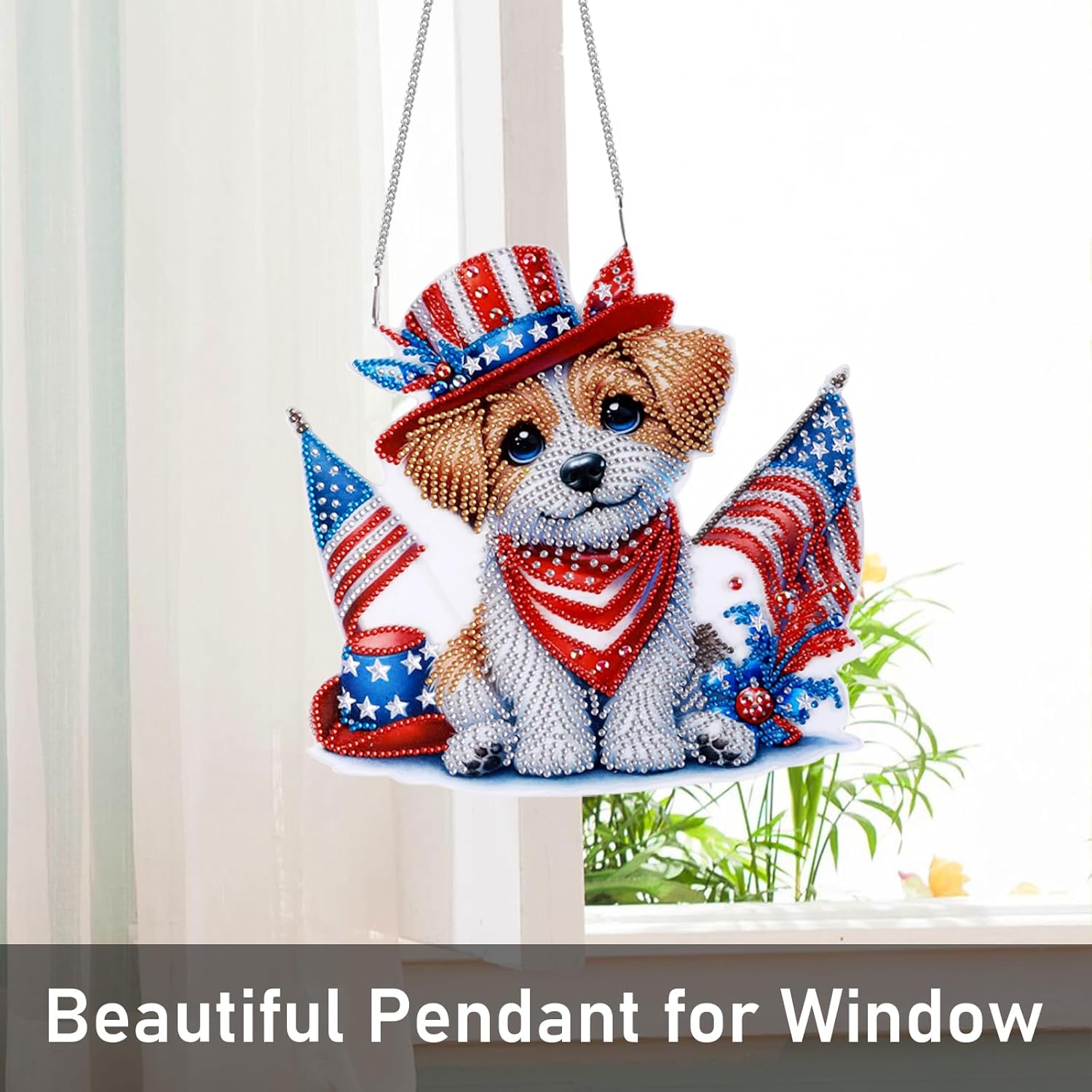 NQRSBUI DIY Hanging Diamond Art Kits for Adults, Dogs Double Sided Diamond Art Painting Suncatchers Pendants, Crystal Gem Craft Painting Kit for Home Garden Wall Decor Gift (Dog)